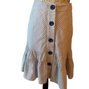 Anthropologie Odille Meanderilng Seersuck Skirt Size 0 Blue and white Button up